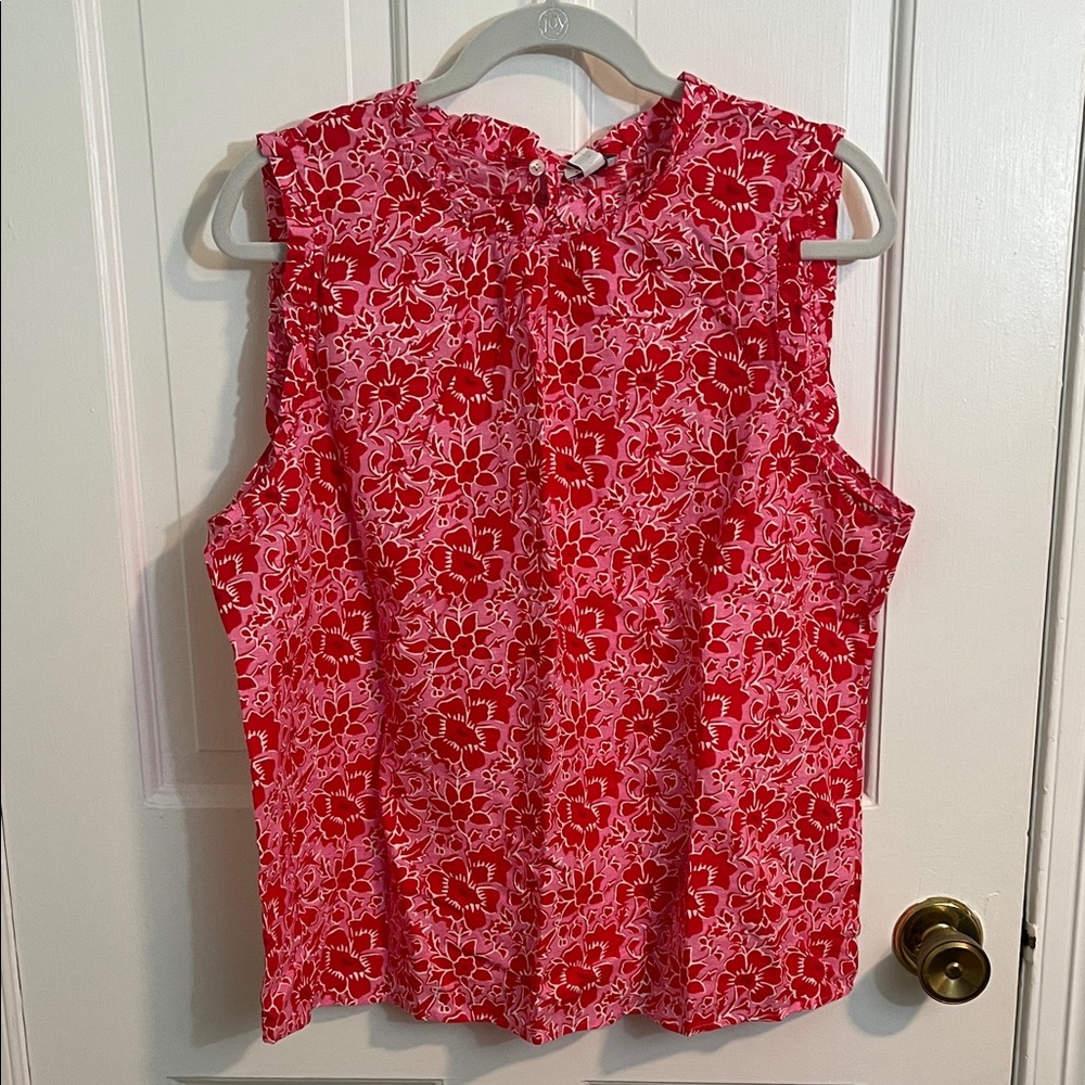 NWT J. Crew Factory Red & Pink Floral Linen Sleeveless Blouse Size XL